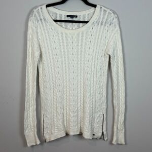 American Eagle Outfitters Womens White Cable Knit Fishermans Sweater SZ MED